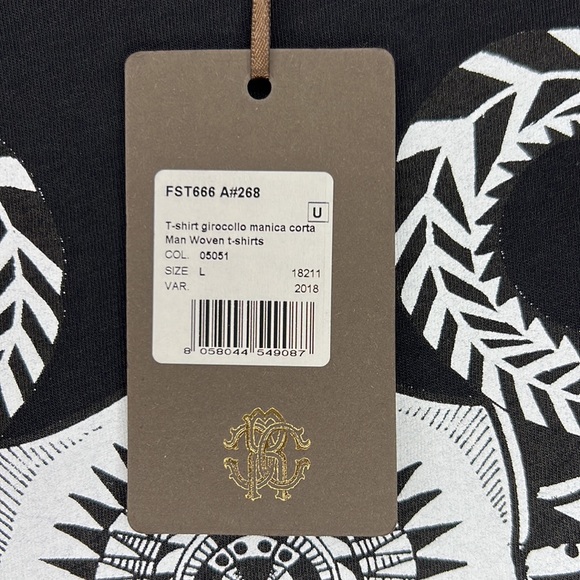 New with tags, Roberto Cavalli Men's Black Logo Graphic Print Short Sleeve Tee - Picture 6 of 8
